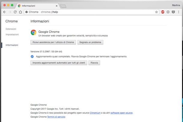 Come aggiornare Chrome su Mac