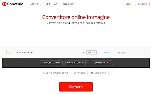 Come convertire XCF in JPG