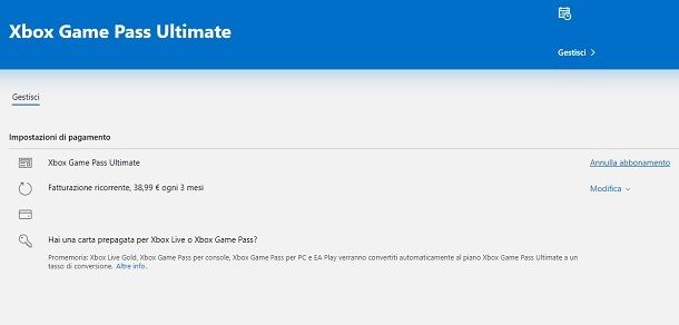 Come eliminare profilo Xbox Game Pass