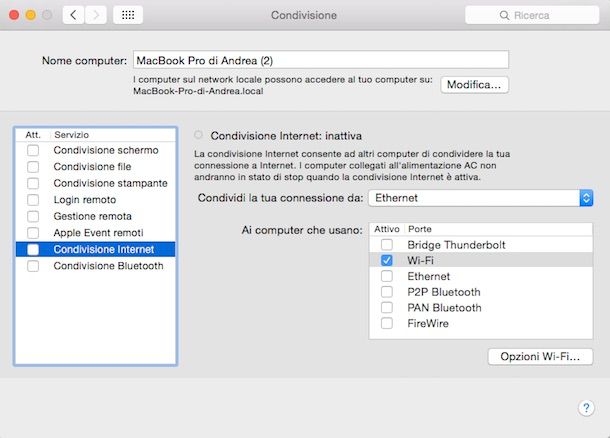 Condivisione Internet di macOS