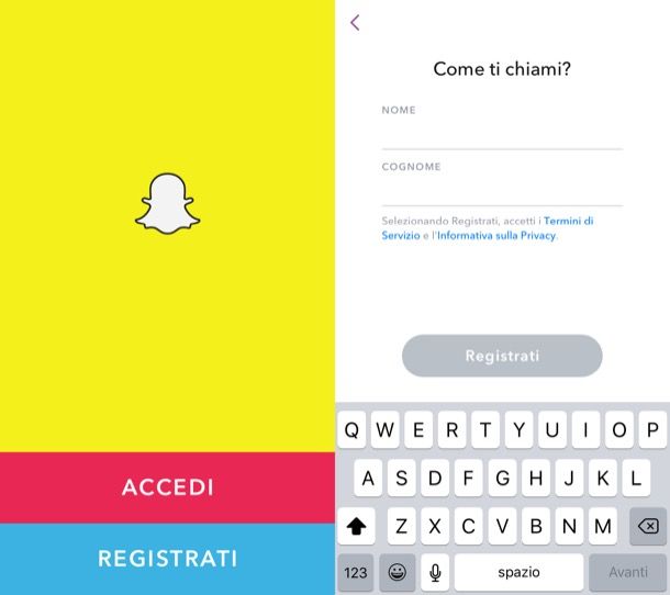 Come funziona Snapchat: registrazione