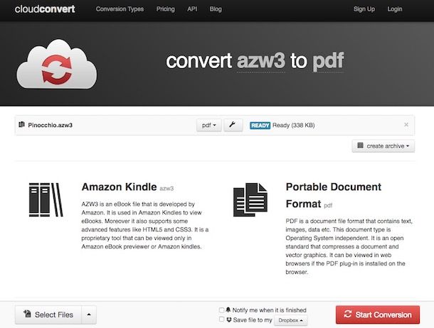 Come convertire AZW in PDF