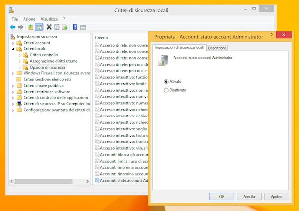 Come loggarsi amministratore Windows 8