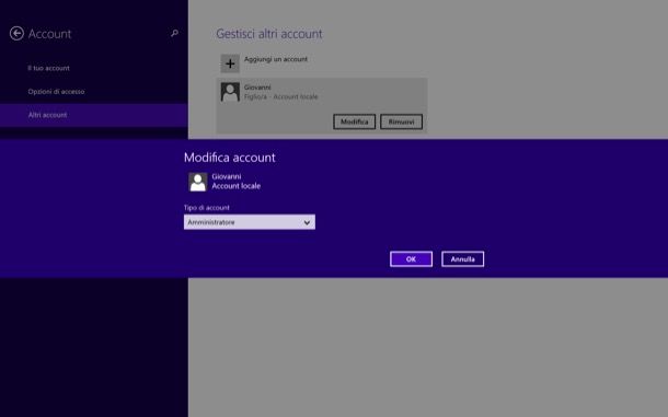 Come loggarsi amministratore Windows 8