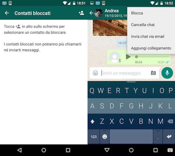 Bloccare contatto WhatsApp Android