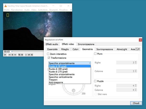 Come ruotare video con VLC