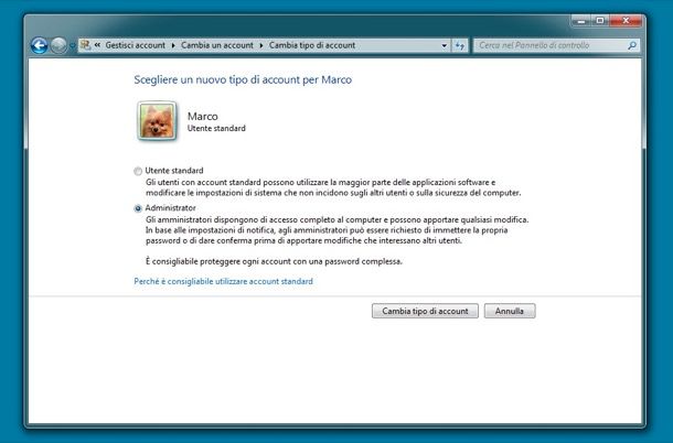 Come loggarsi amministratore Windows 7