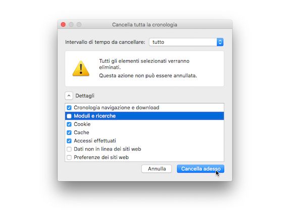 Come cancellare la cronologia