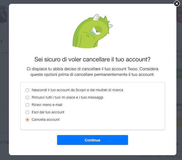 Come cancellarsi da Twoo