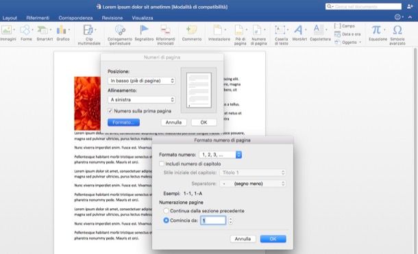 Numerare pagine in Word per Mac