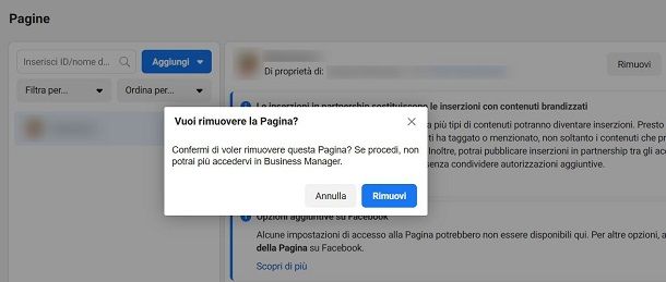 Come rimuovere pagina Facebook da Business Manager