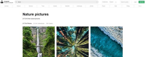 Scaricare immagini gratis da Unsplash