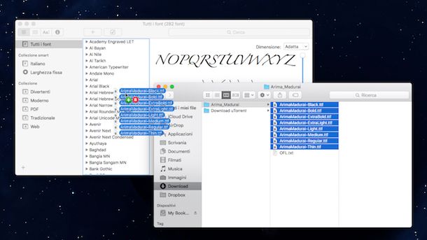 Come installare font