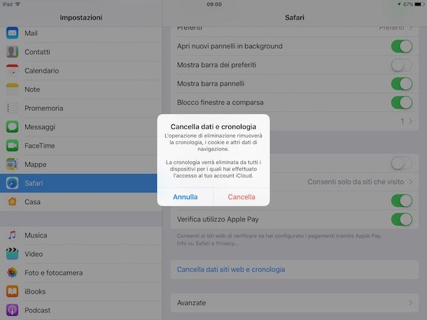 Come cancellare cronologia iPad