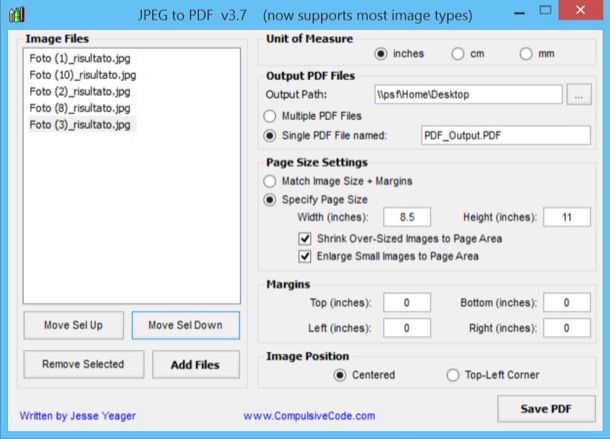Convertire JPEG in PDF
