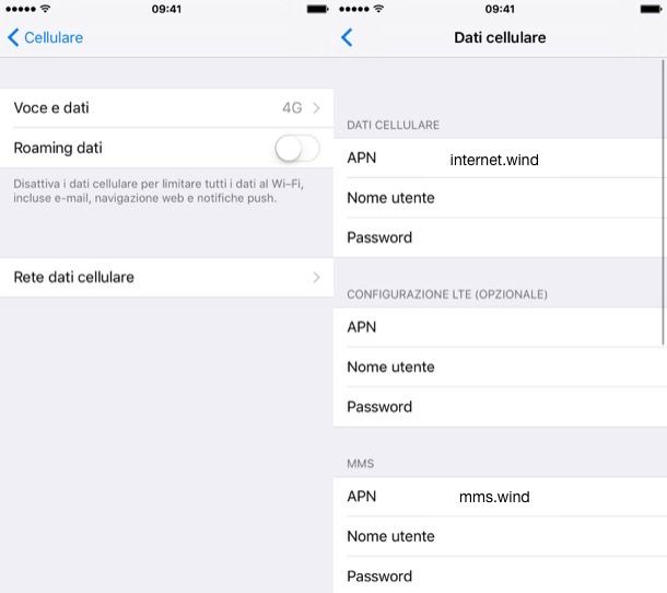 Configurare connessione Internet Wind su iPhone