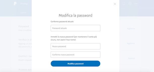 Modificare la password di PayPal