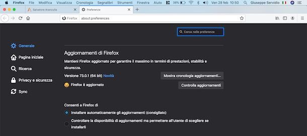 Aggiornare Firefox