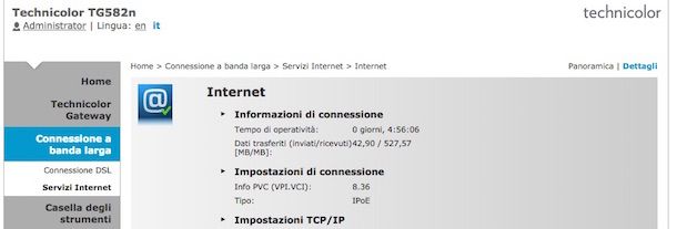 Screenshot modem Fastweb