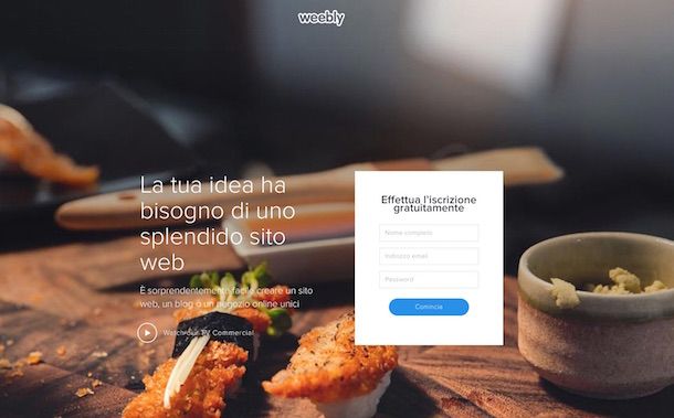 Screenshot del servizio online v Weebly