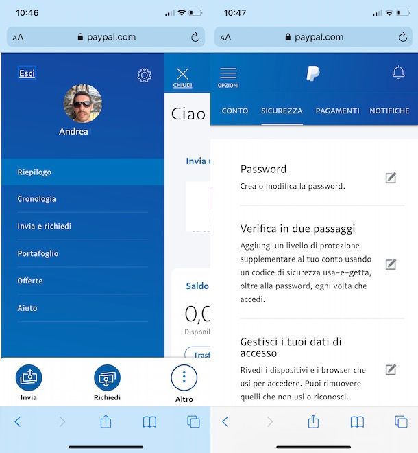 Come cambiare password PayPal da app