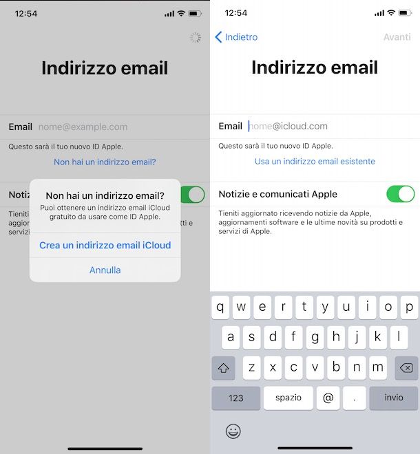 Creare indirizzo email iCloud