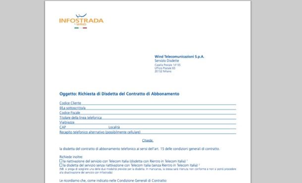 Come disdire contratto Infostrada