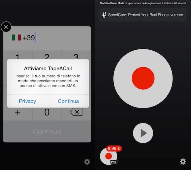 Screenshot dell'app TapeACall