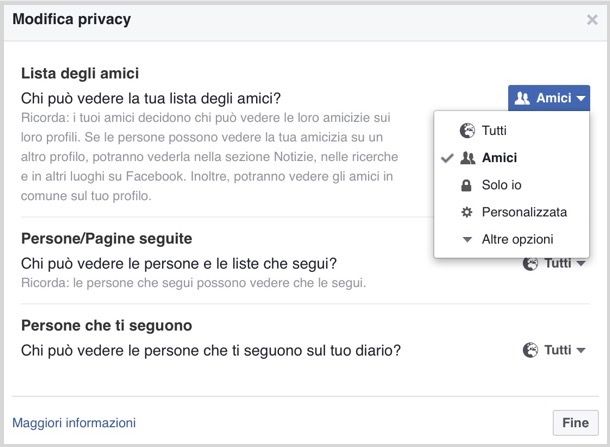 Come nascondere amici Facebook