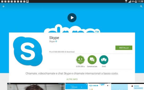 Screenshot che mostra come scaricare Skype per Android