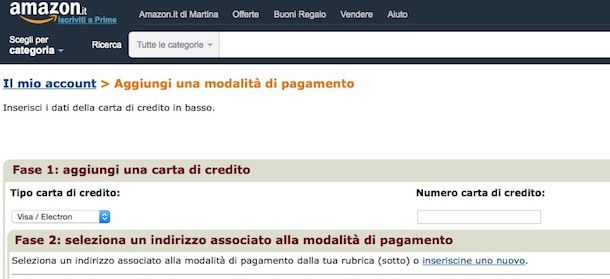 Screenshot che mostra come comprare su Amazon Italia
