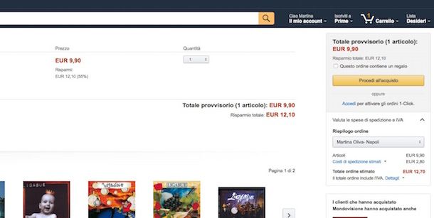 Screenshot che mostra come comprare su Amazon Italia