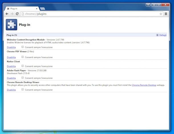 Screenshot che mostra come installare Flash Player su Google Chrome