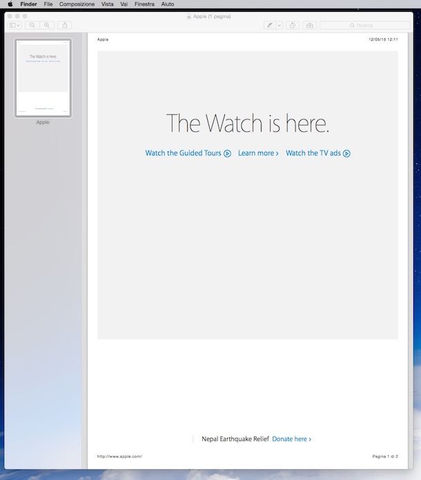 Screenshot che mostra come unire PDF Mac
