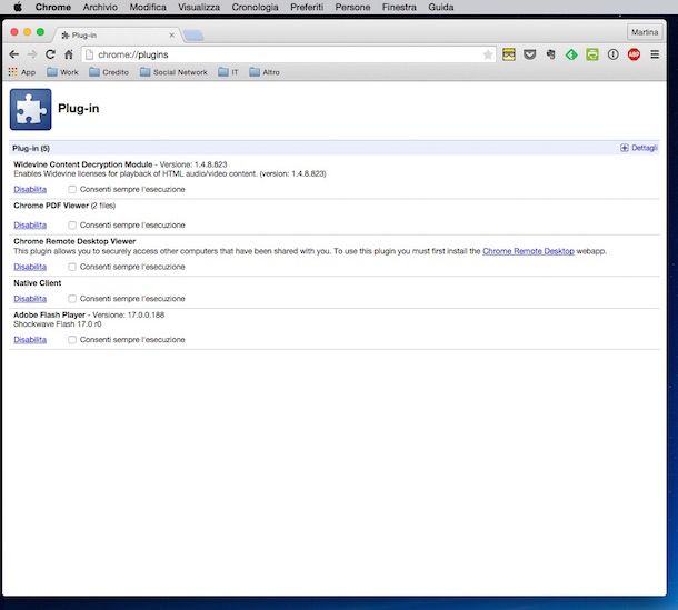 Screenshot che mostra come installare Flash Player su Google Chrome per Mac