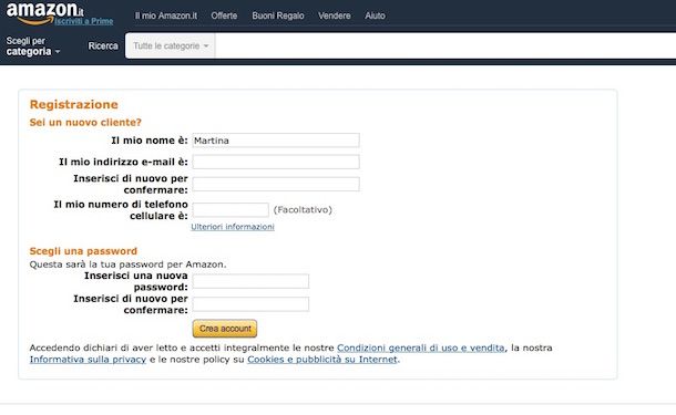 Screenshot che mostra come comprare su Amazon Italia