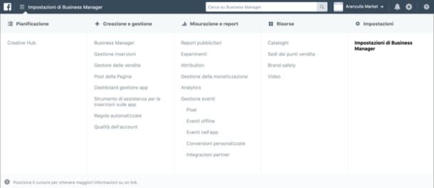 Menu Facebook Business Manager