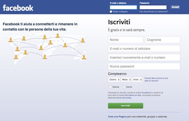 Screenshot che mostra come usare Facebook