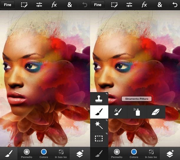 Screenshot che mostra Photoshop Touch su iPhone