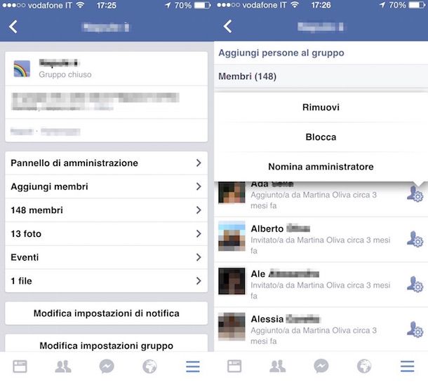 Screenshot che mostra come eliminare gruppo Facebook