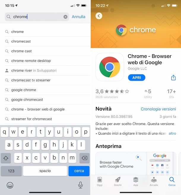 Installazione Chrome su iOS