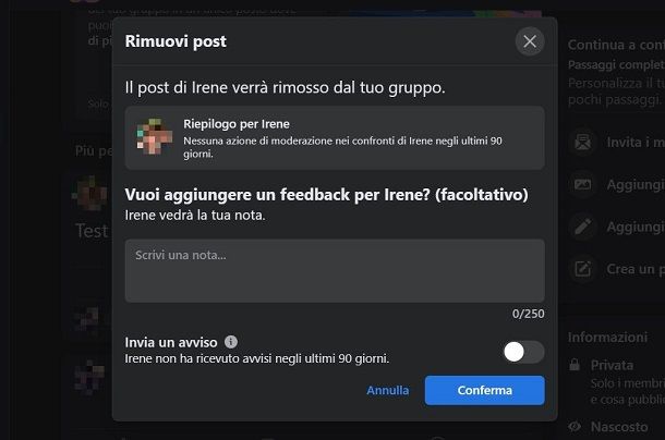 Come eliminare post gruppo Facebook