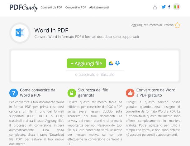 PDF Candy conversione da Word a PDF