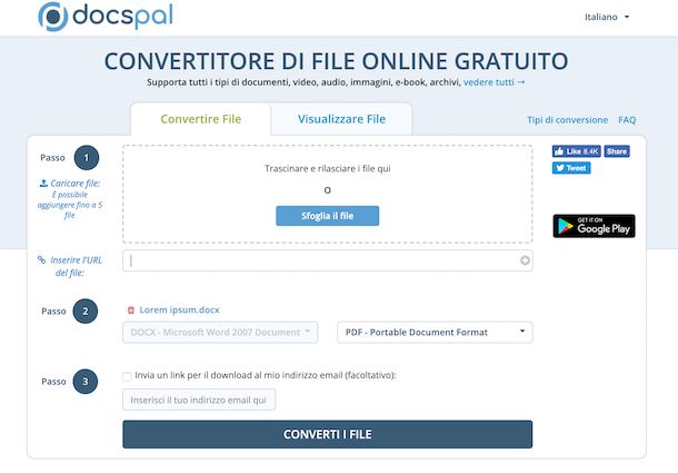 DocsPal conversione da Word a PDF