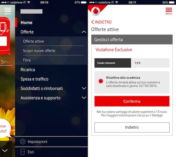Come disattivare promozioni Vodafone
