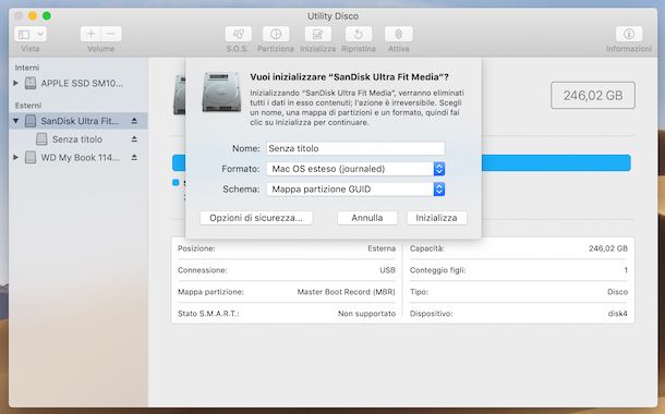 Formattazione chiavetta USB da Utility Disco su macOS