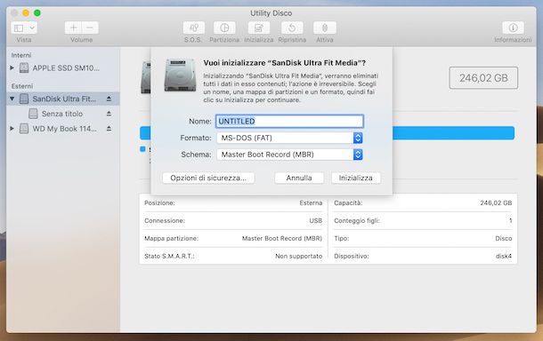 Formattazione chiavetta USB da Utility Disco su macOS