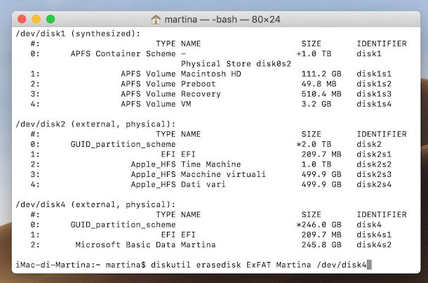 Formattazione chiavetta USB da Terminale su macOS