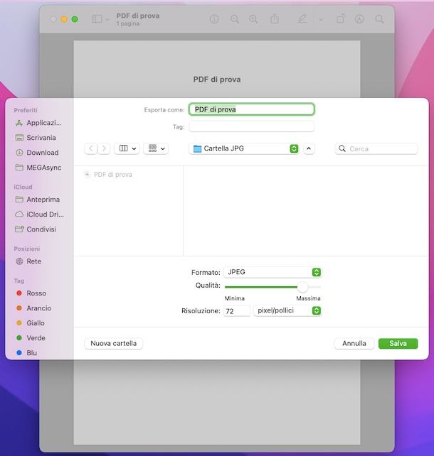 Esportazione con Anteprima Mac