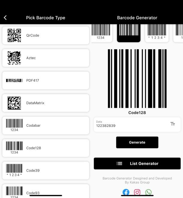 Barcode generator app